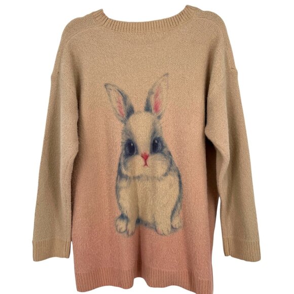 Bunny Rabbit Oversized Super Soft Sweater Beige Pink Size XL - Picture 1 of 10